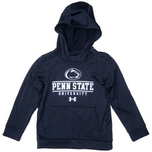 navy youth Under Armour hooded sweatshirt with Penn State University below Athletic Logo